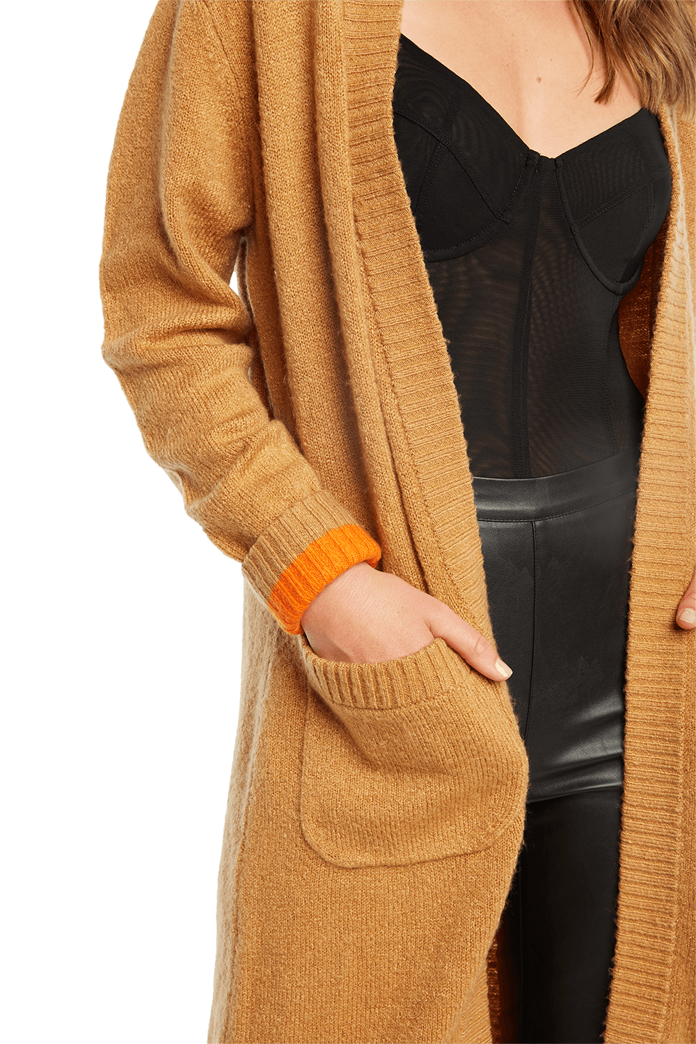 Neon Cuff Cardigan in Caramel Bardot