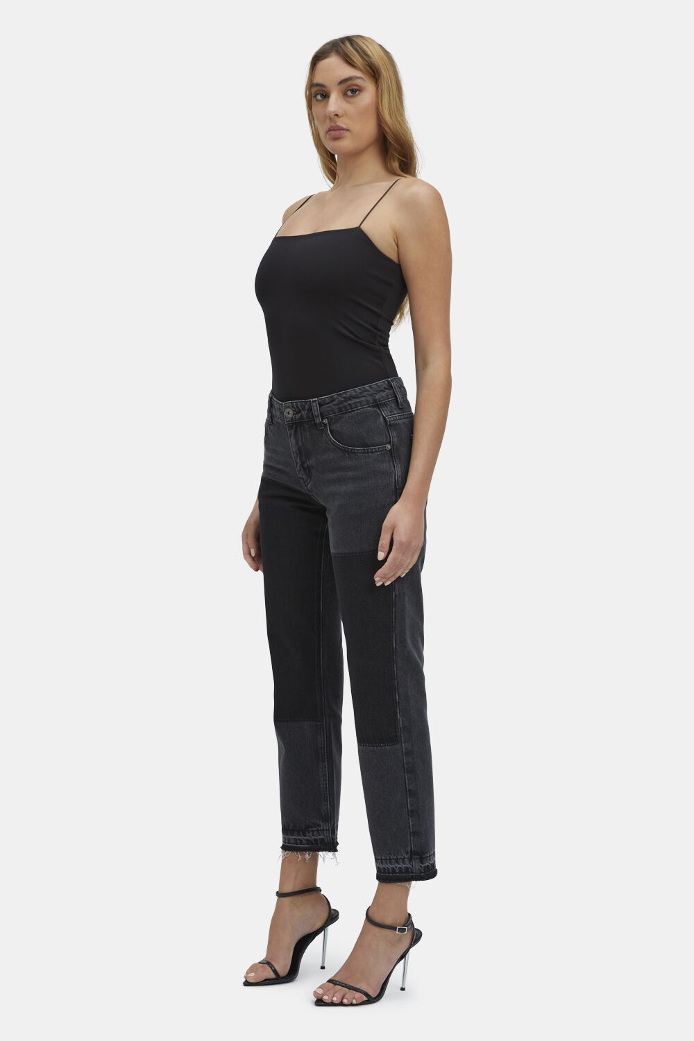 MARLOWE PATCH DENIM JEAN in colour CAVIAR