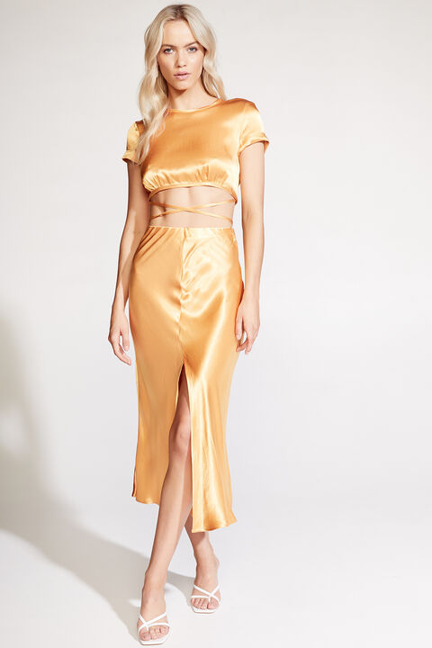MIDI SLIP SKIRT in colour JAFFA ORANGE