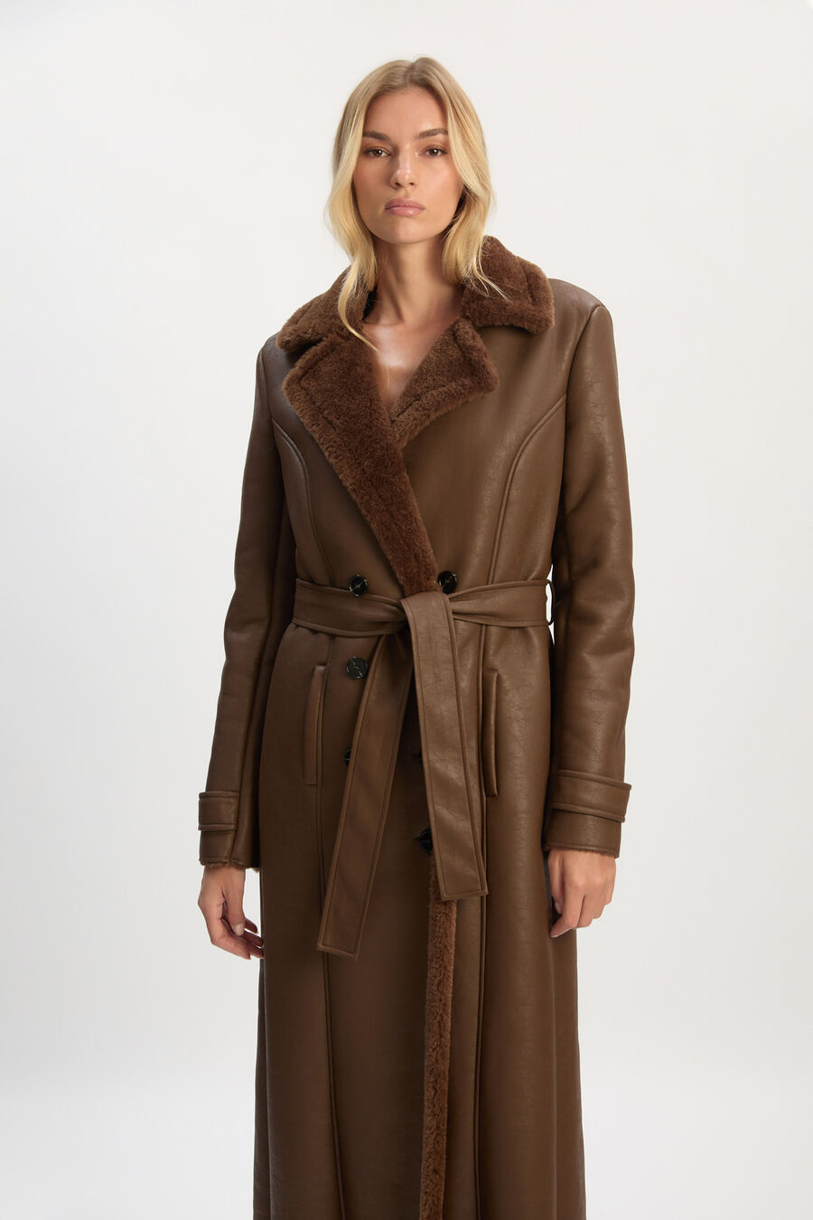 Vegan Leather Shearling Coat