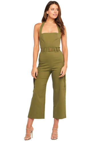HALTER NECK JUMPSUIT in colour DUSKY GREEN
