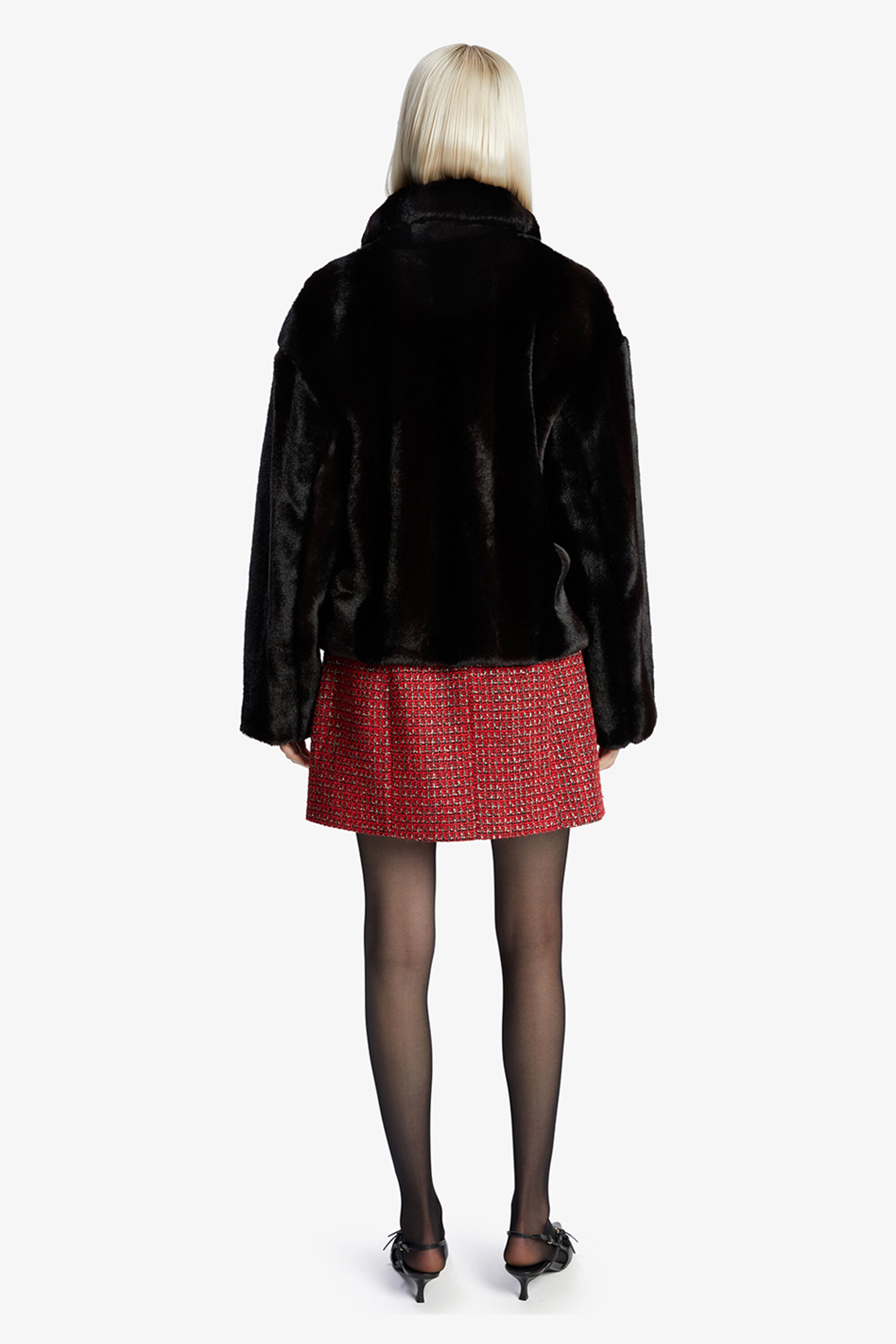 epine bijou fur jacket ＆ skirt (black) Sylvie Zip Faux Fur Jacket In Black | Bardot