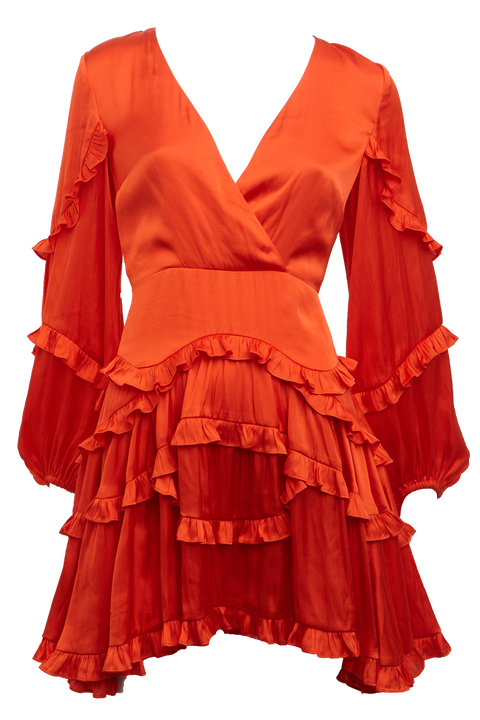 NALA FRILL DRESS in colour SPICY ORANGE