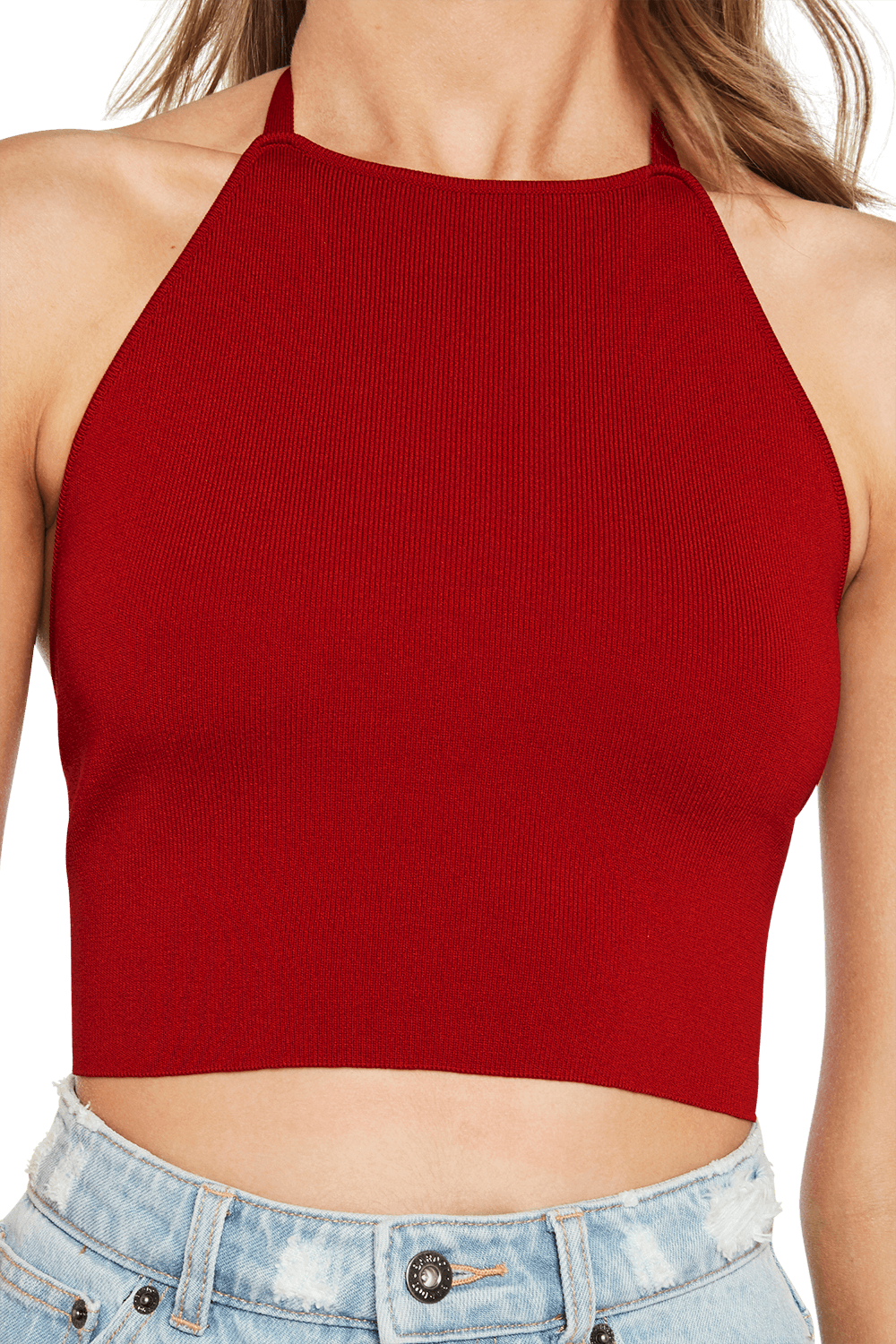 Halter Knit Top in Winter Red | Bardot