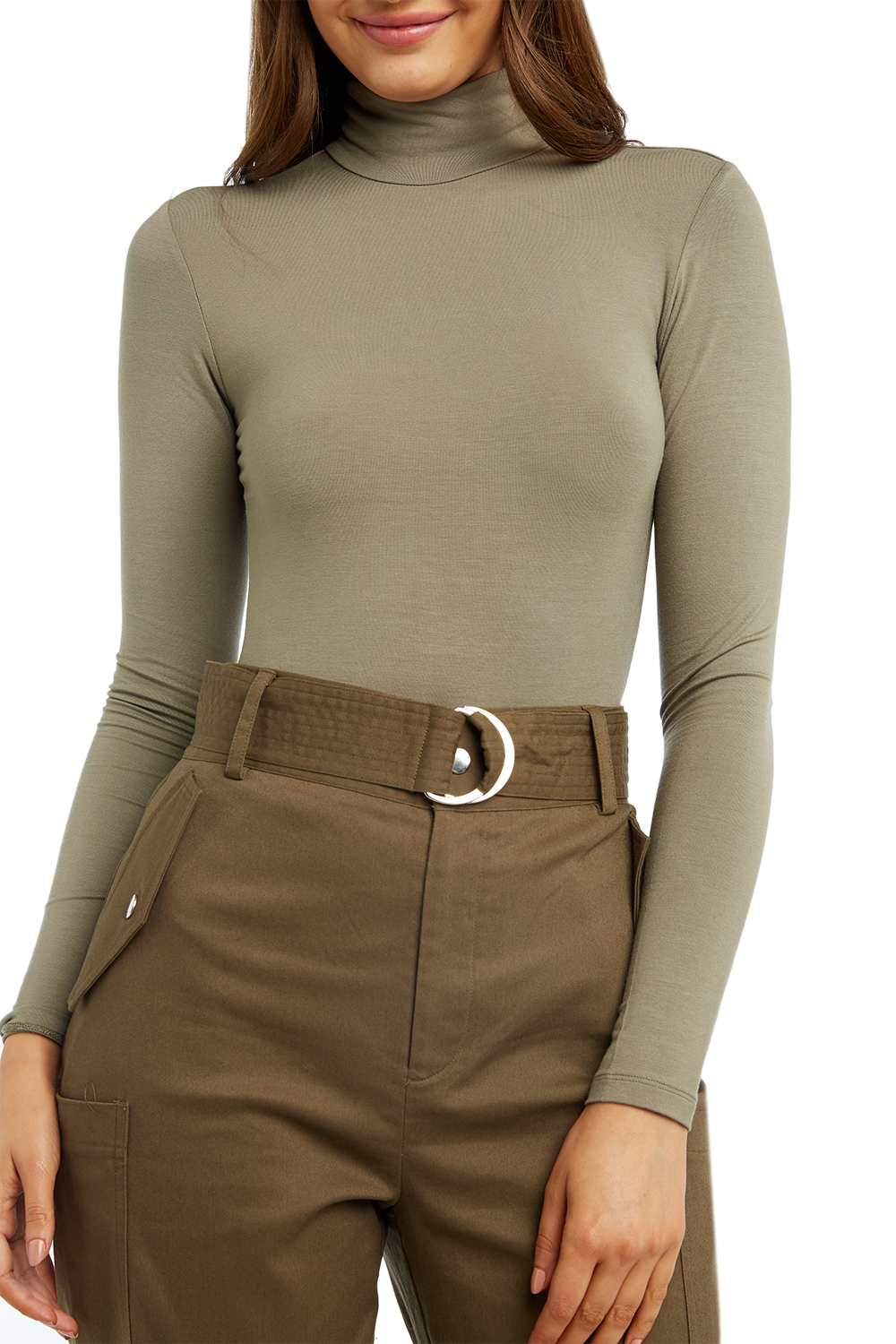 KATJA ROLL NECK BODYSUIT in colour DEEP LICHEN GREEN