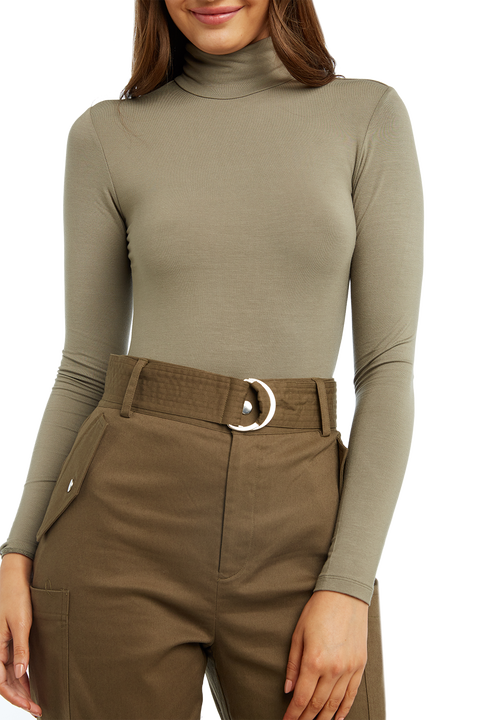 KATJA ROLL NECK BODYSUIT in colour DEEP LICHEN GREEN