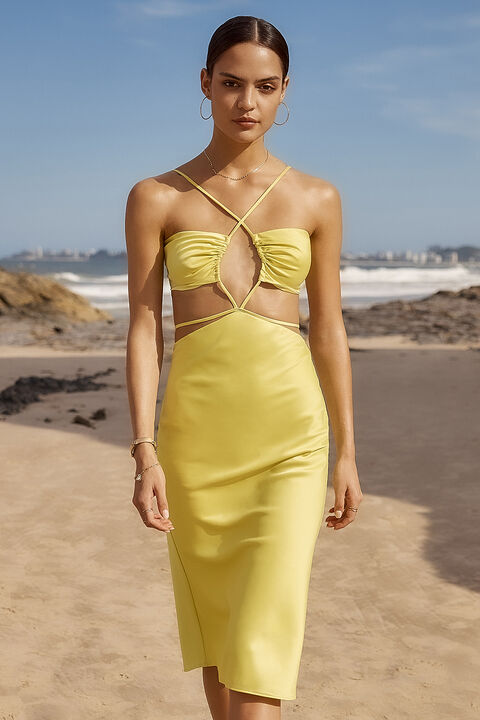 MINA CUT OUT SLIP DRESS in colour LEMONADE