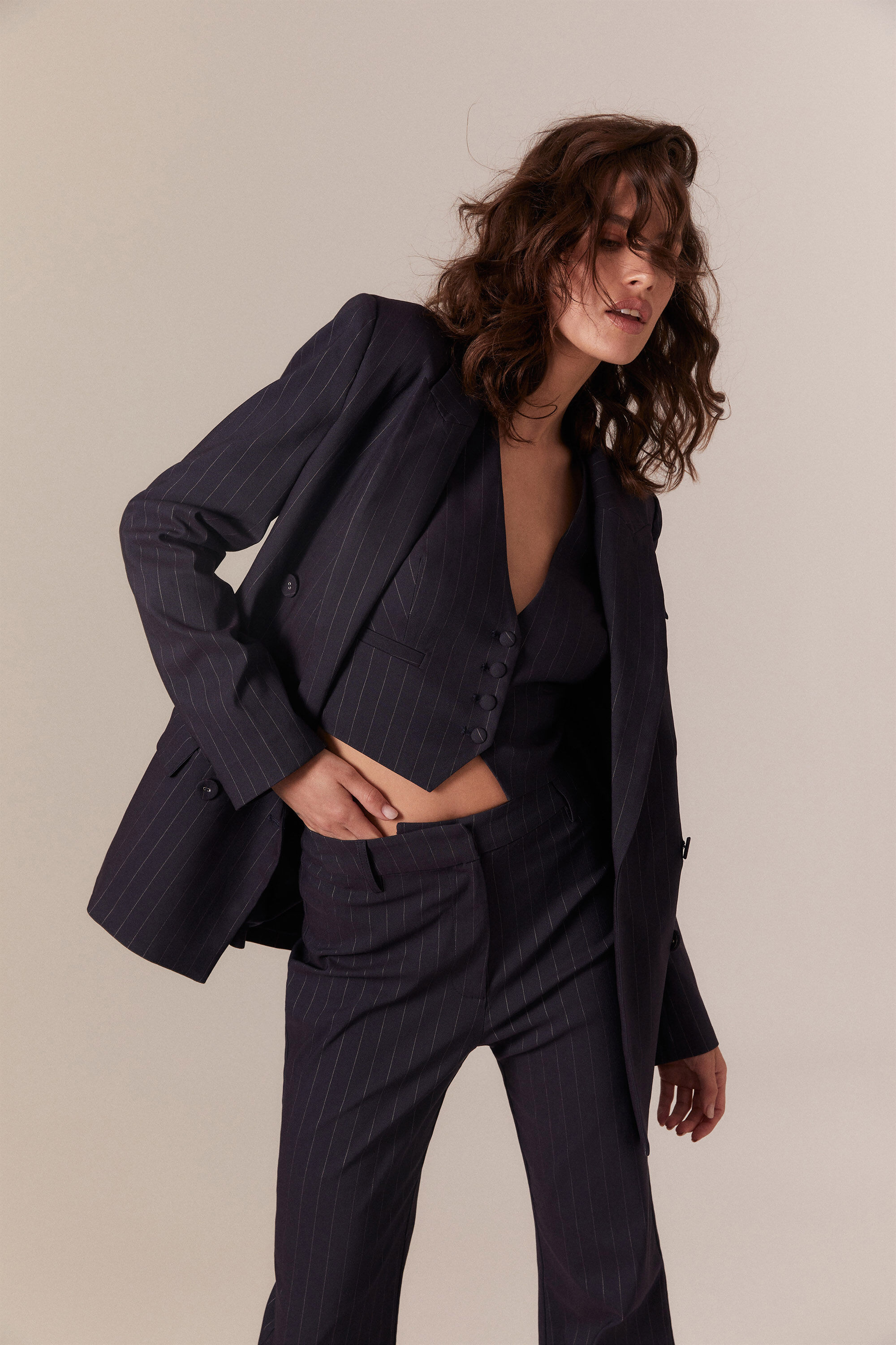Womens navy cheap pinstripe blazer