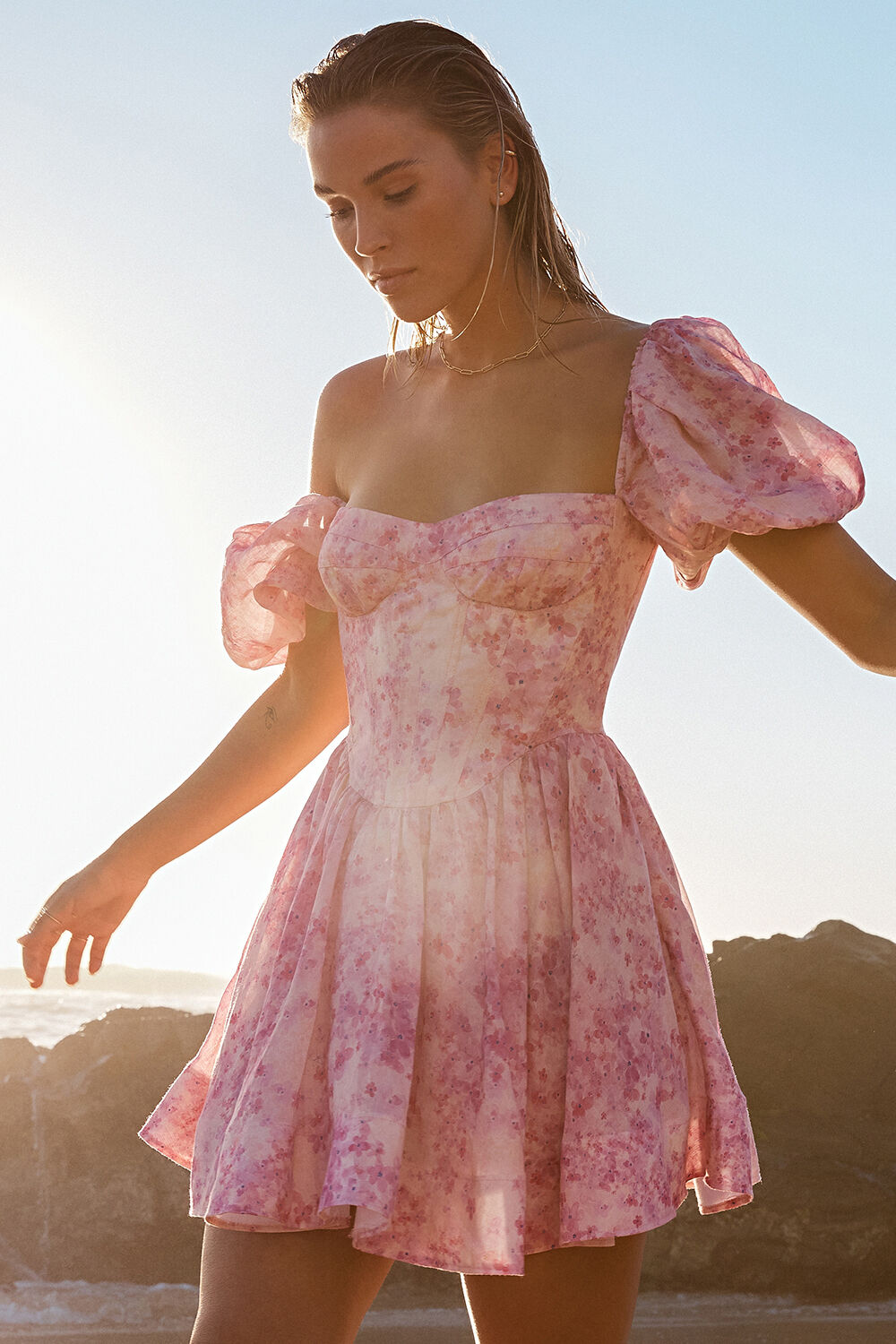 KIAH CORSET MINI DRESS in colour BUBBLEGUM
