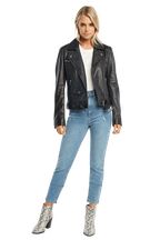 KIRA LEATHER BIKER JACKET in colour CAVIAR