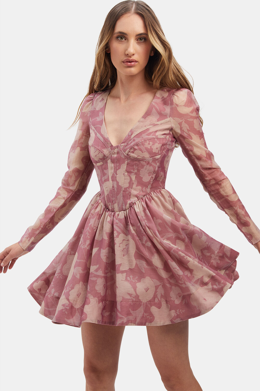 CARMEN MINI CORSET DRESS in colour MELLOW ROSE