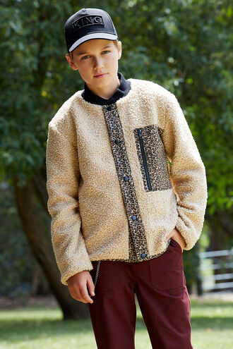LEOPARD SHERPA JKT in colour ALMOND