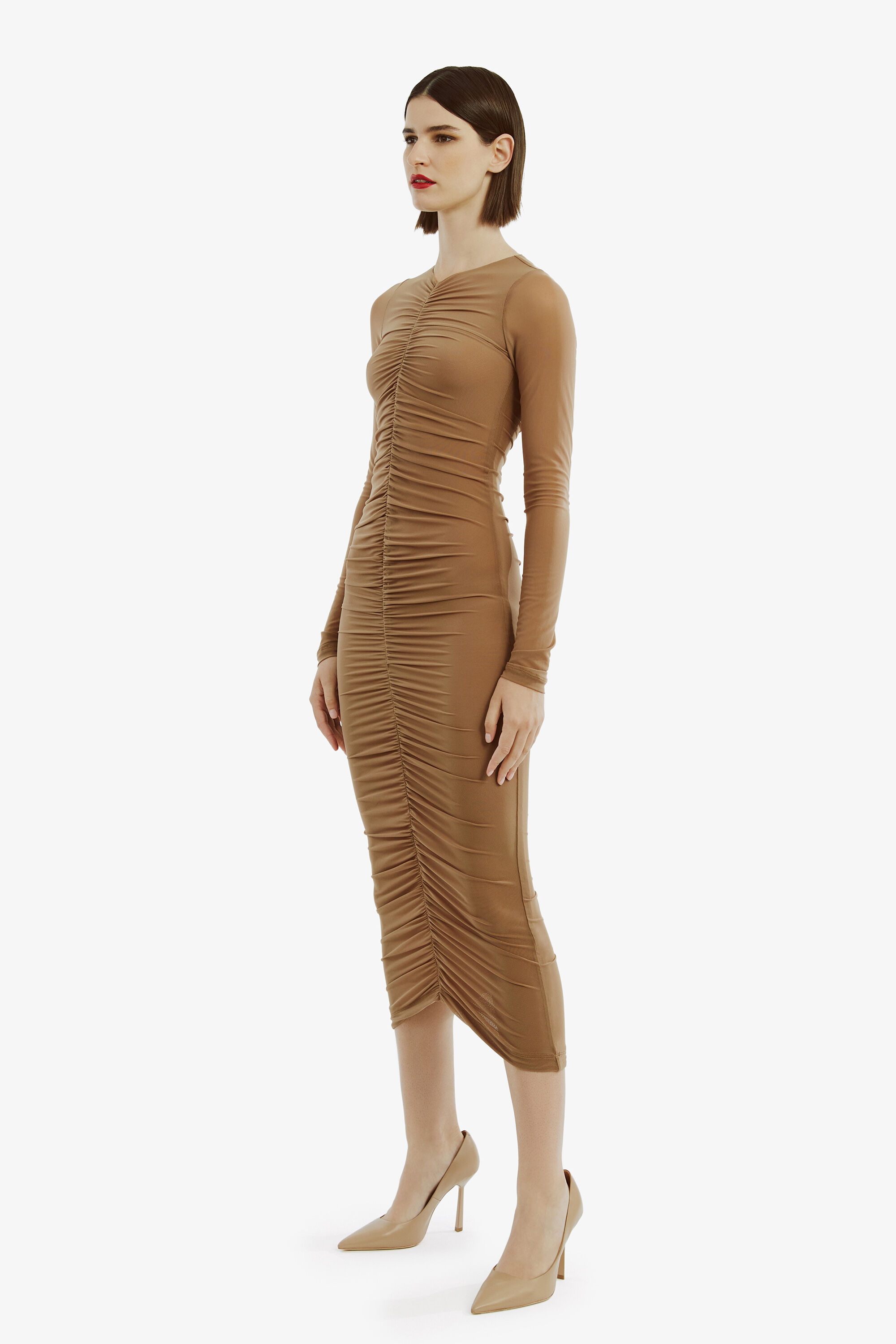 Jaya Mesh Maxi Dress In Tan Bardot