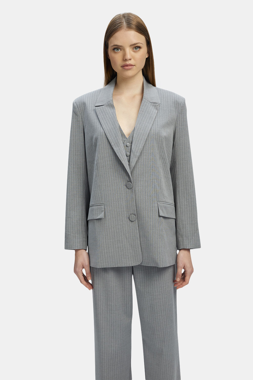 PIN STRIPE BLAZER in colour FROST GRAY