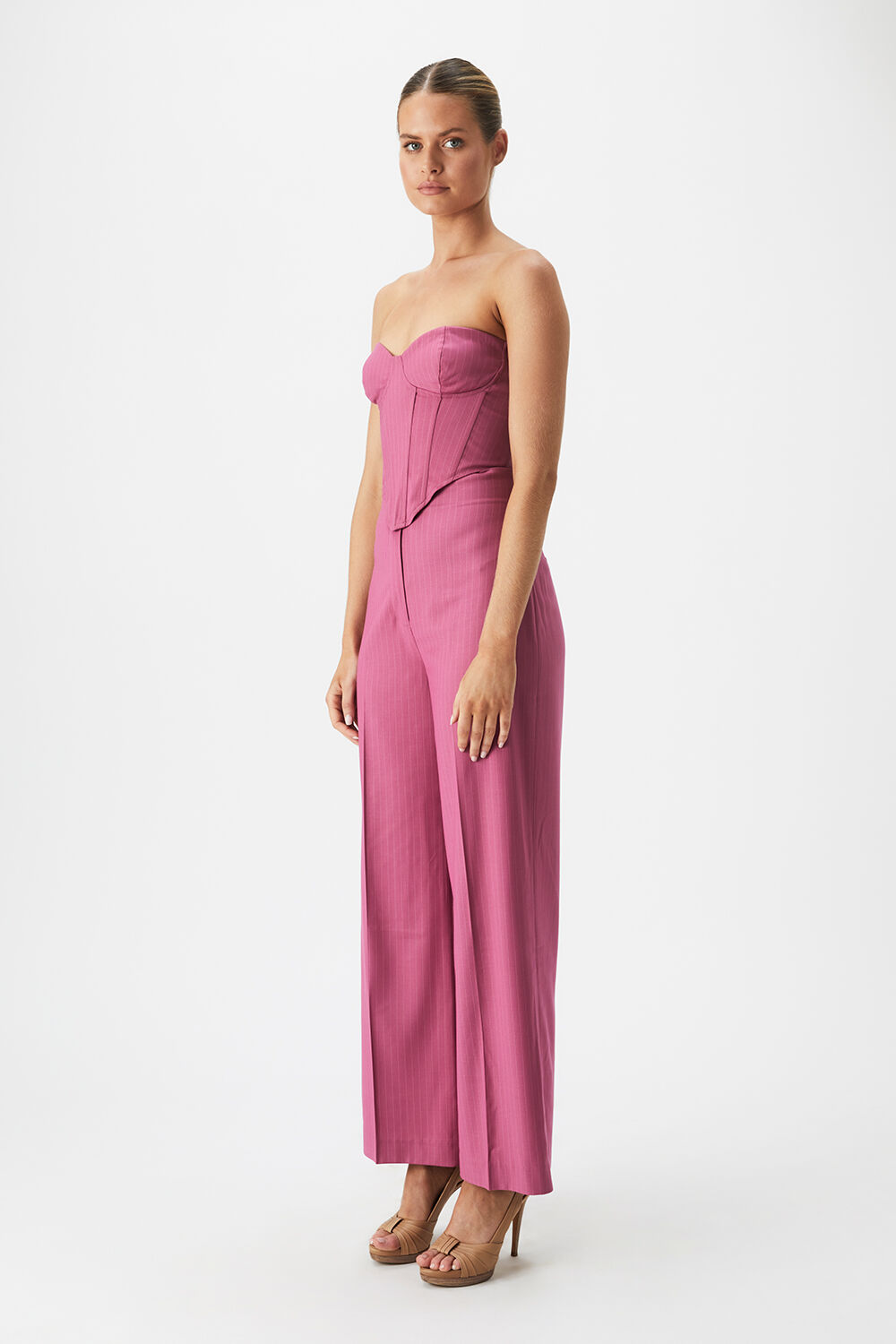 HIGH WAIST PIN STRIPE PANT in colour WILD ORCHID