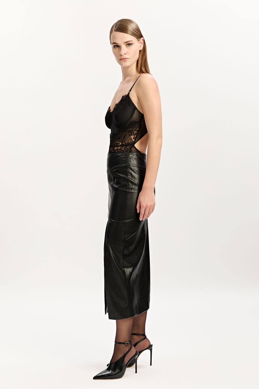 Dante Vegan Leather Midi Skirt