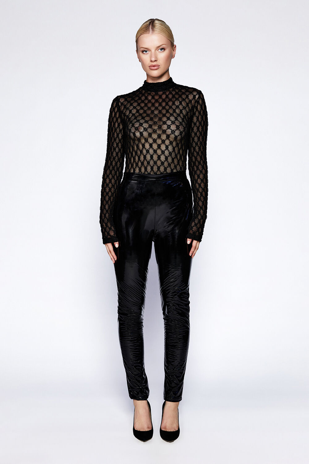 ADONI MESH BODYSUIT in colour CAVIAR
