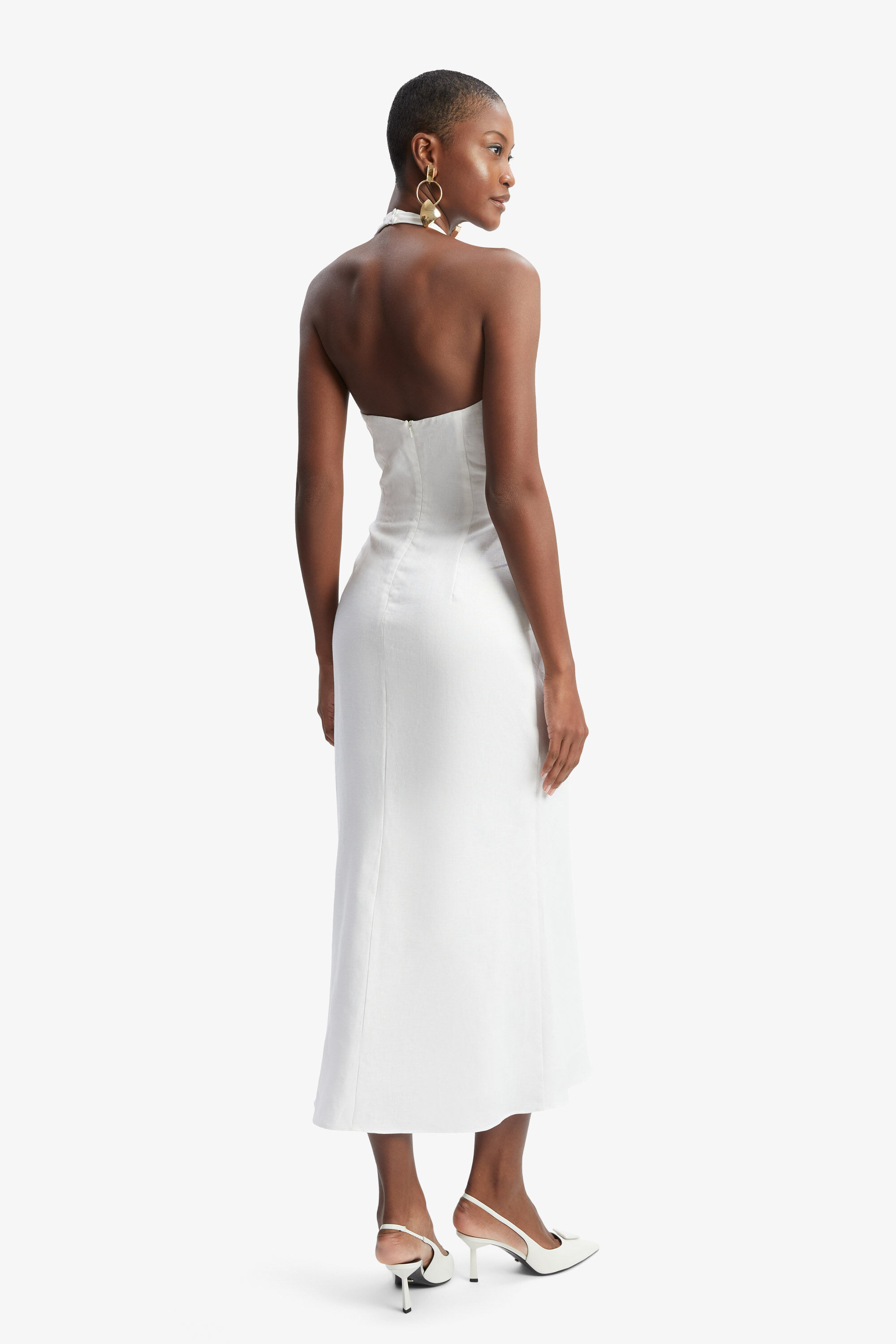 Paola Halter Linen Midi Dress In Orchid White Bardot