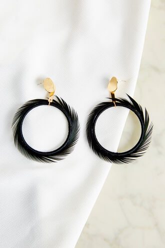 FEATHER HOOP EARIRNGS in colour CAVIAR
