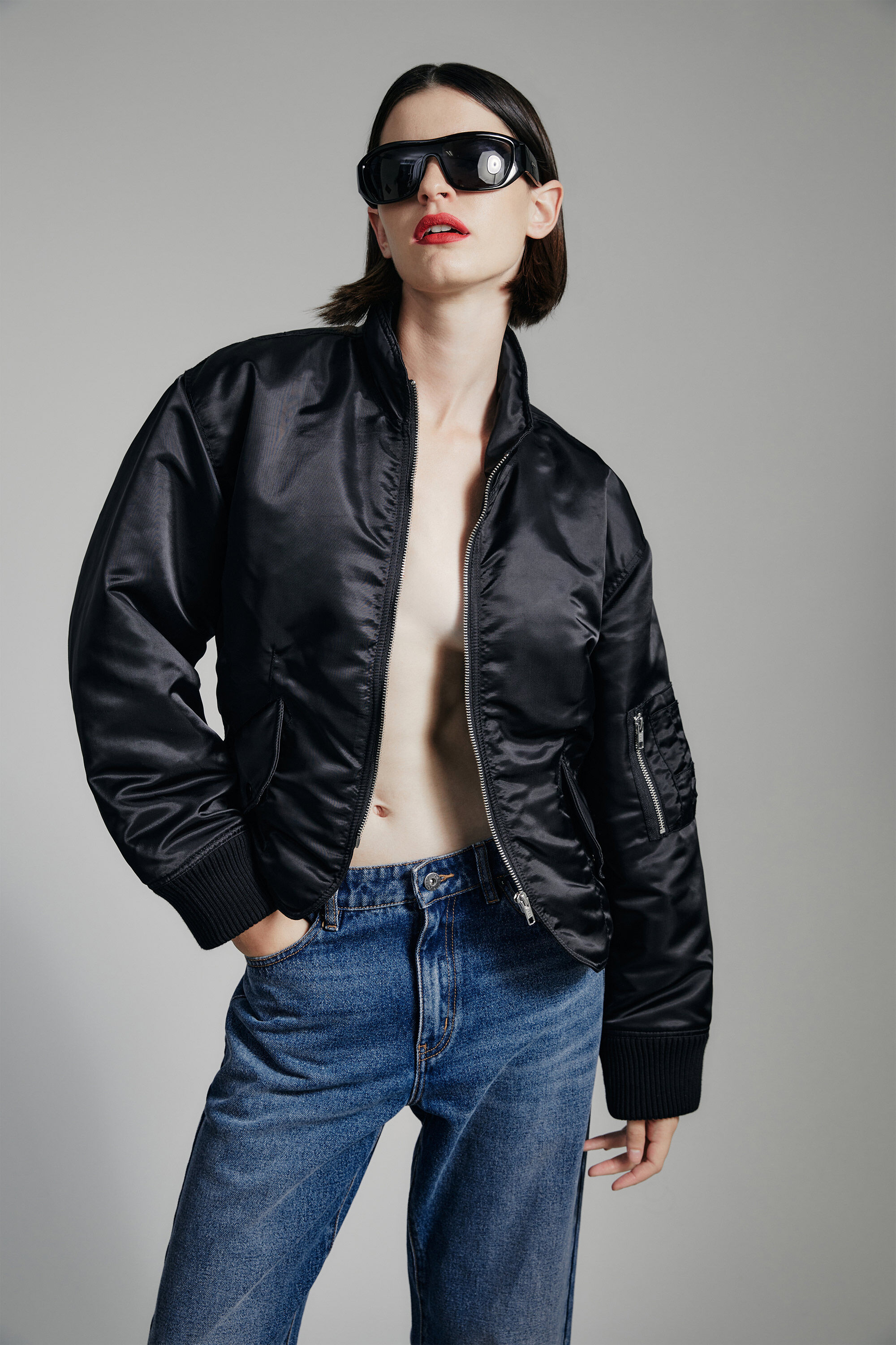 Fitted Bomber Jacket In Black Bardot