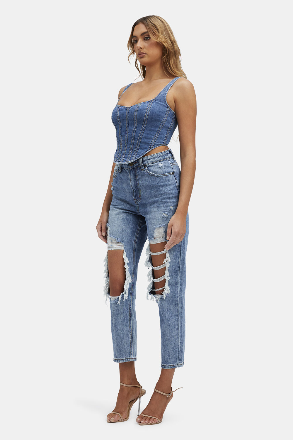 DENIM CORSET BUSTIER in colour MIDNIGHT NAVY