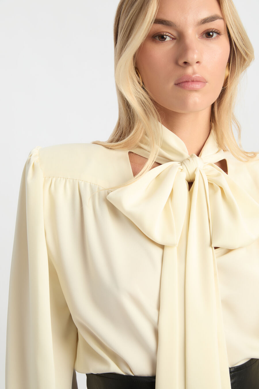 REVANA SATIN TIE NECK BLOUSE in colour Ivory