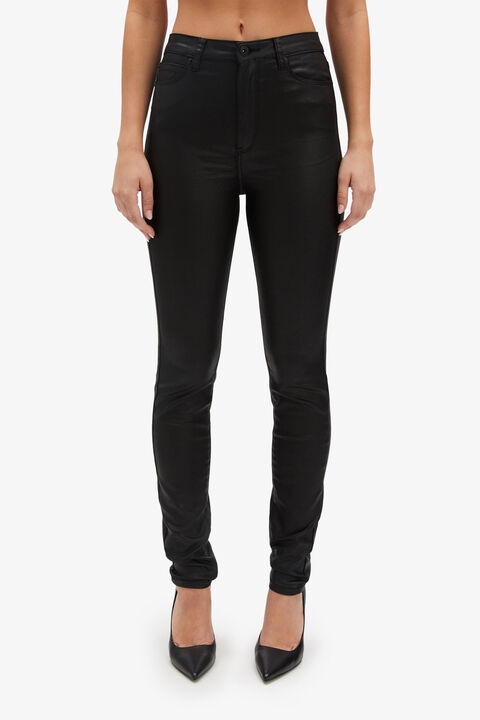 KHLOE HI TALL COATED JEAN in colour JET BLACK