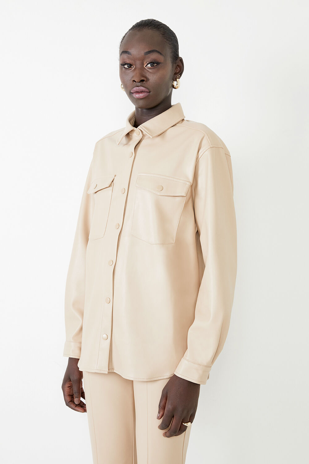 Beige leather shirt clearance