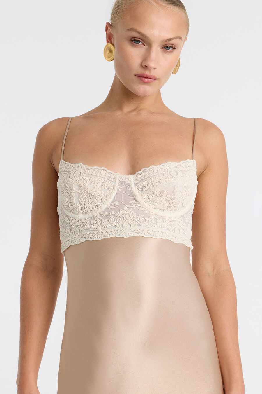 Tzarian Satin Lace Midi Dress