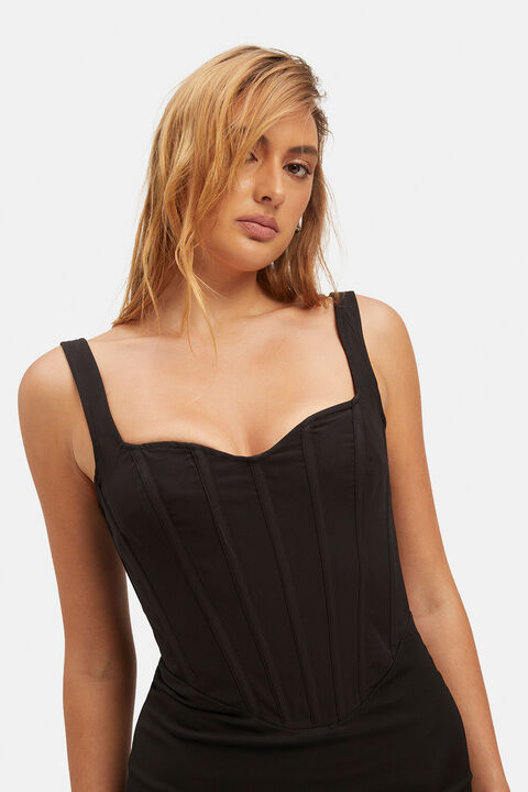 FITTED CORSET MIDI DRESS in colour CAVIAR