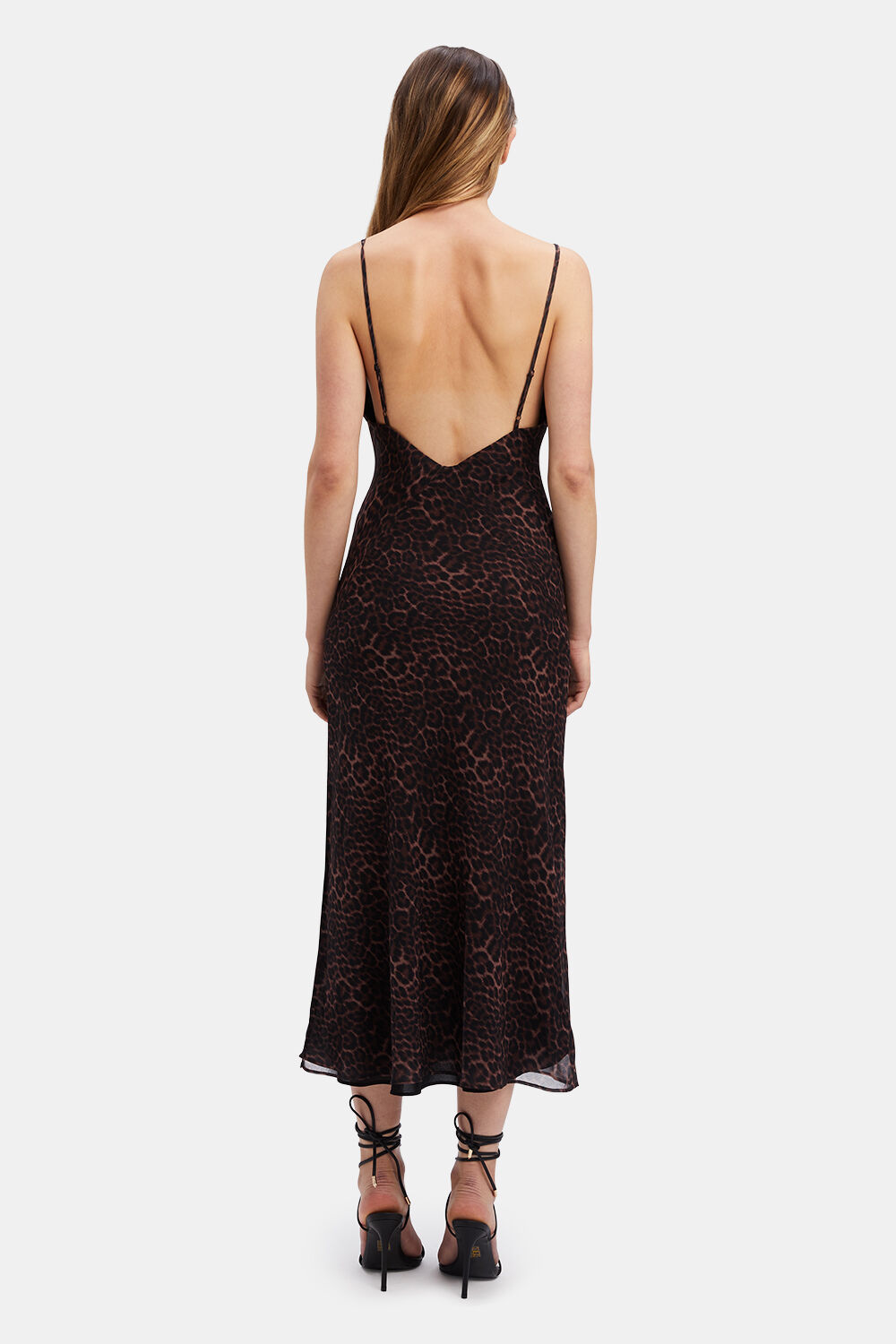 LEOPARD SLIP MIDI DRESS in colour LATTE