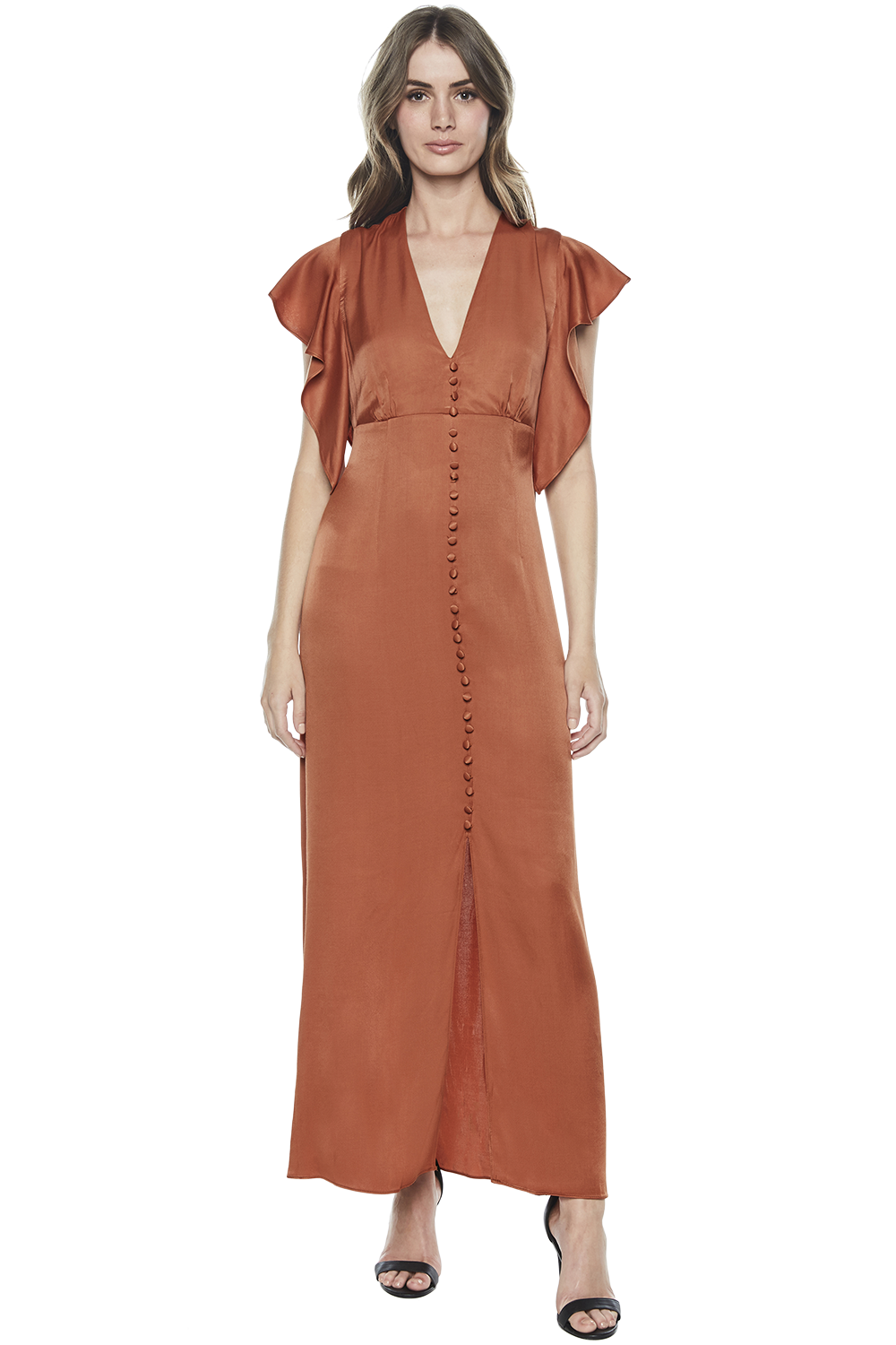 rust button dress