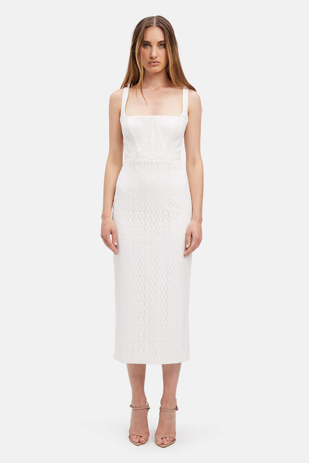 LISE LACE MIDI DRESS in colour BRIGHT WHITE