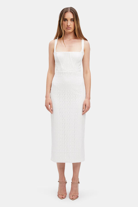 LISE LACE MIDI DRESS in colour BRIGHT WHITE