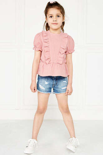 PIA RUFFLE TOP. in colour STRAWBERRY ICE