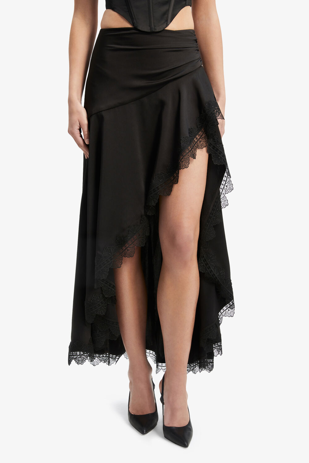 SELENA LACE TRIM SKIRT in colour CAVIAR