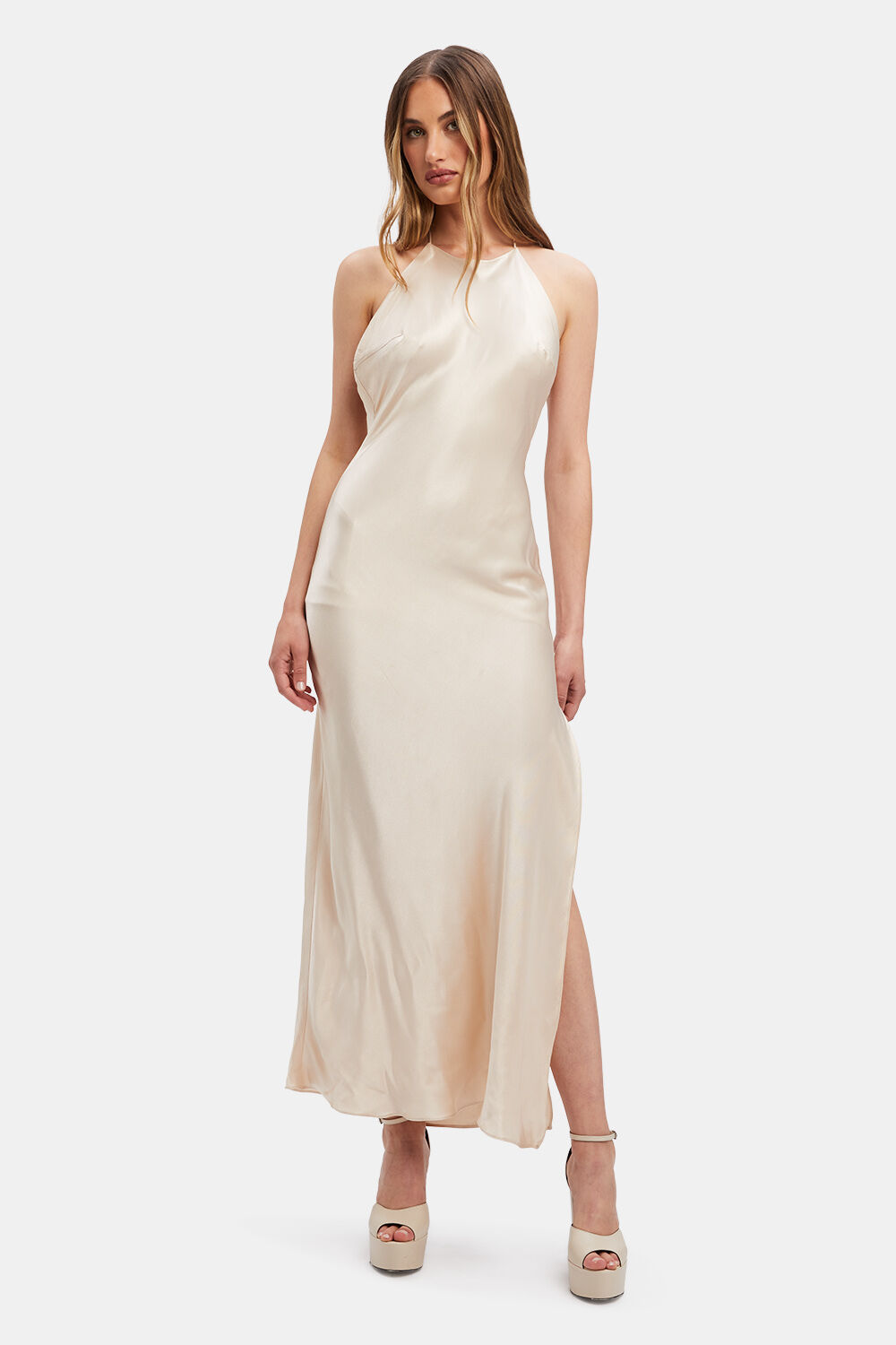 BOSTON SLIP MIDI DRESS in colour WHITE SWAN
