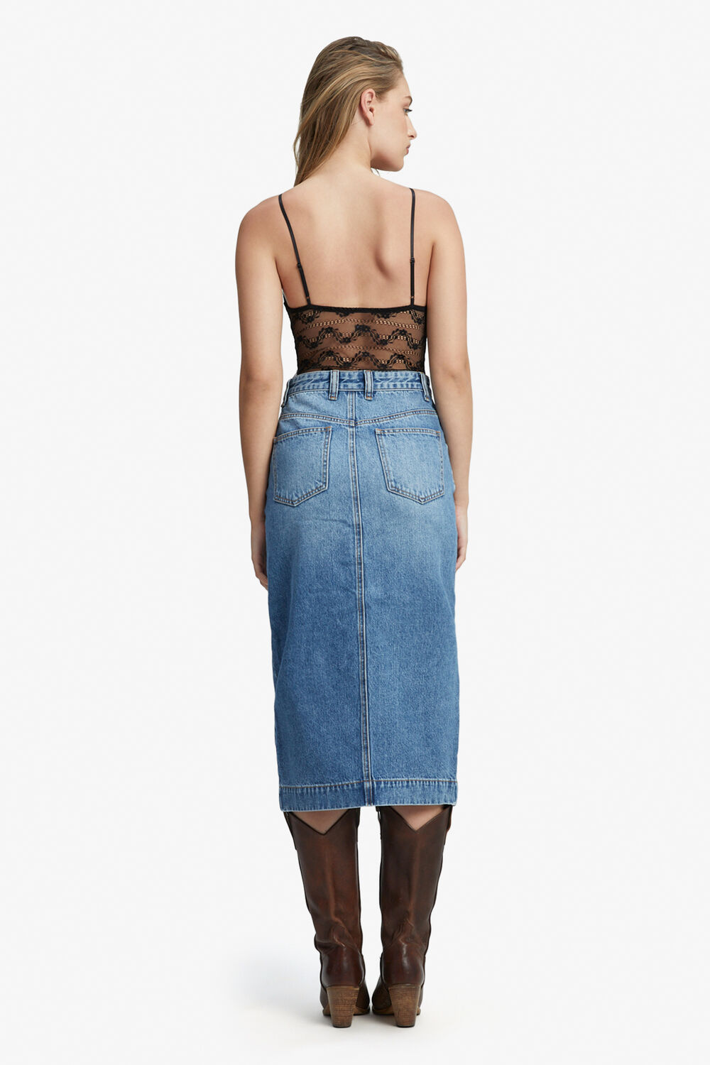 Jonah Midi Denim Skirt in colour MIDNIGHT NAVY