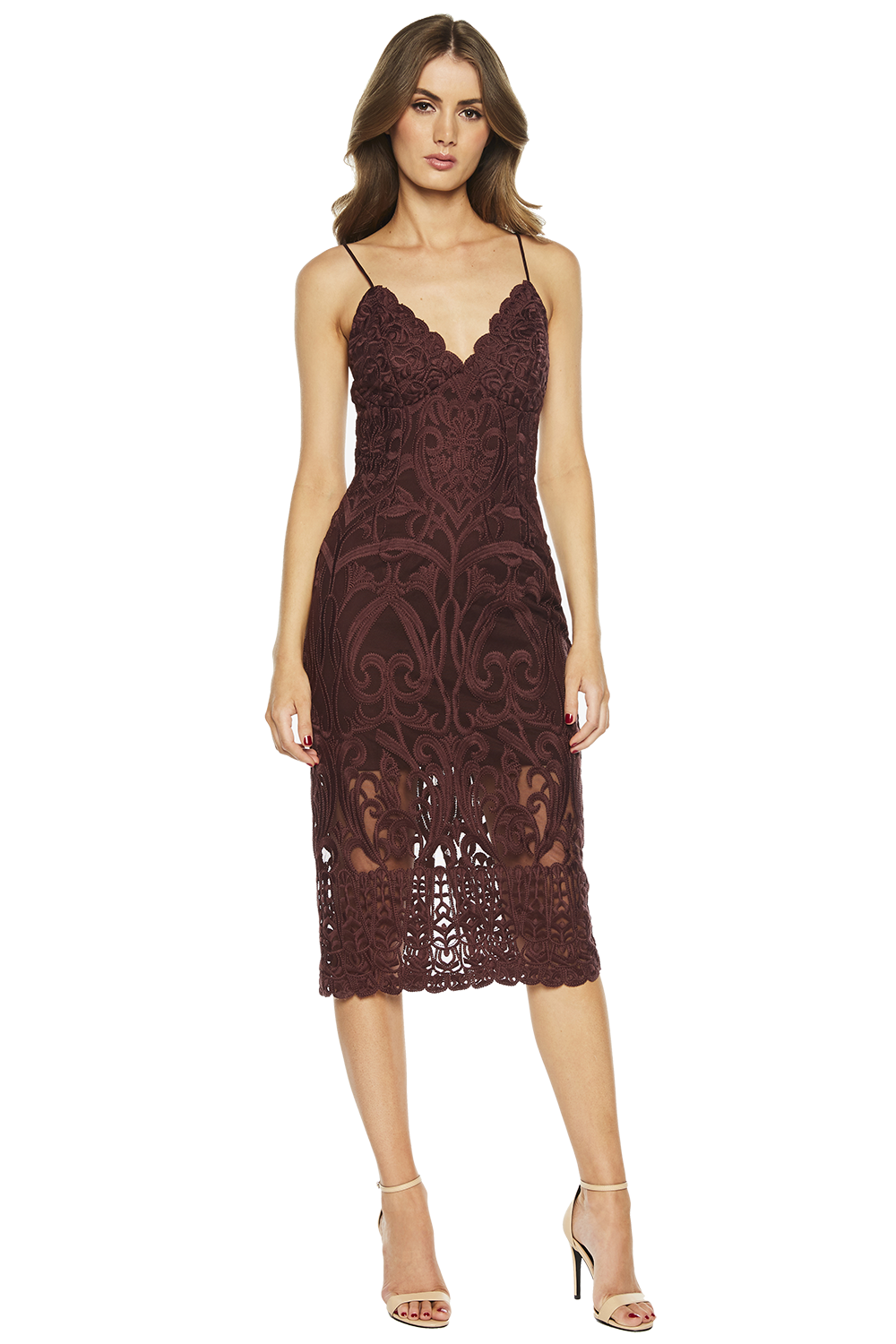 Gia Lace Dress in Wine | Bardot