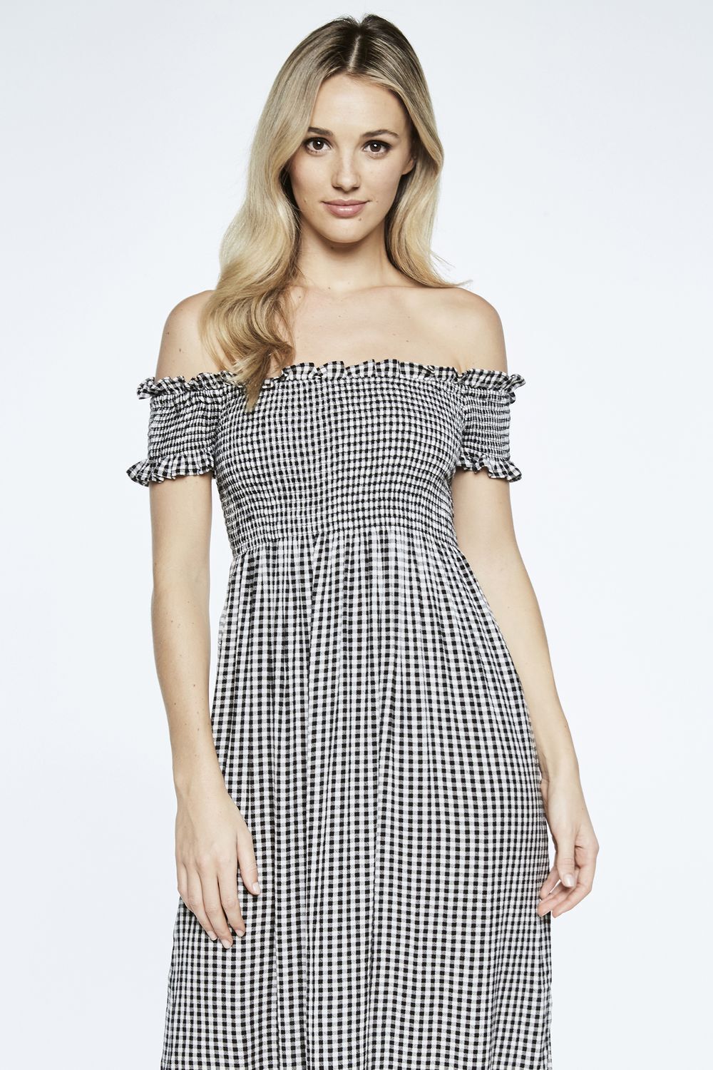 Cindy Dress in Blk Ging | Bardot