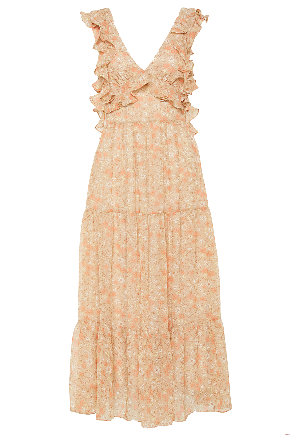 Simona Floral Dress In Tan Ditsy Bardot