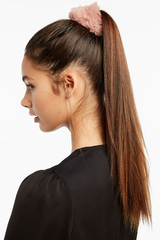 DUST PINK FUR SCRUNCHIE in colour VEILED ROSE