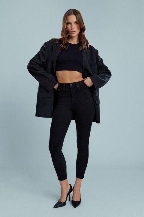 KHLOE HI CROP JEAN IN BLACK in colour CAVIAR