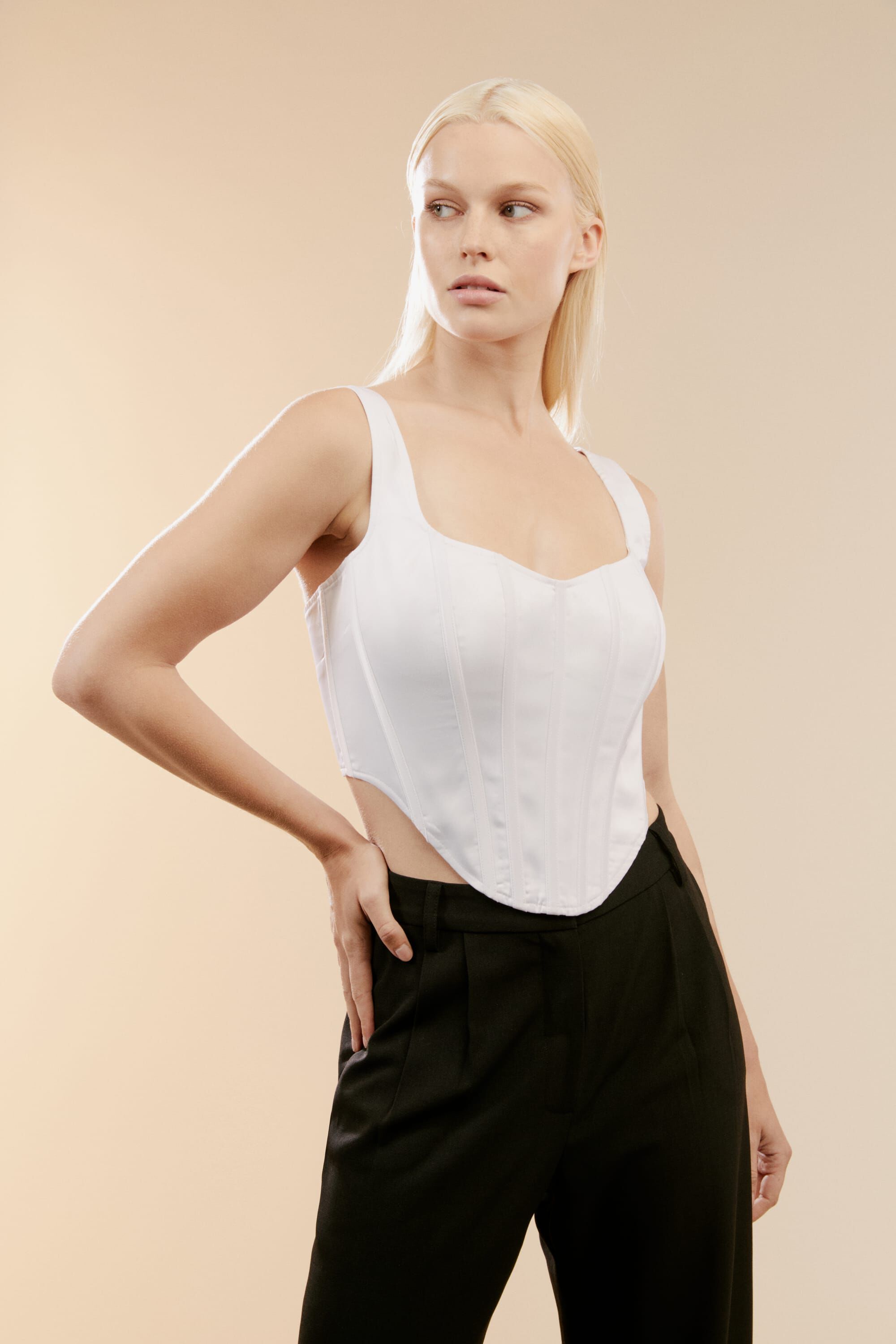 Satin Corset Bustier In Orchid White Bardot
