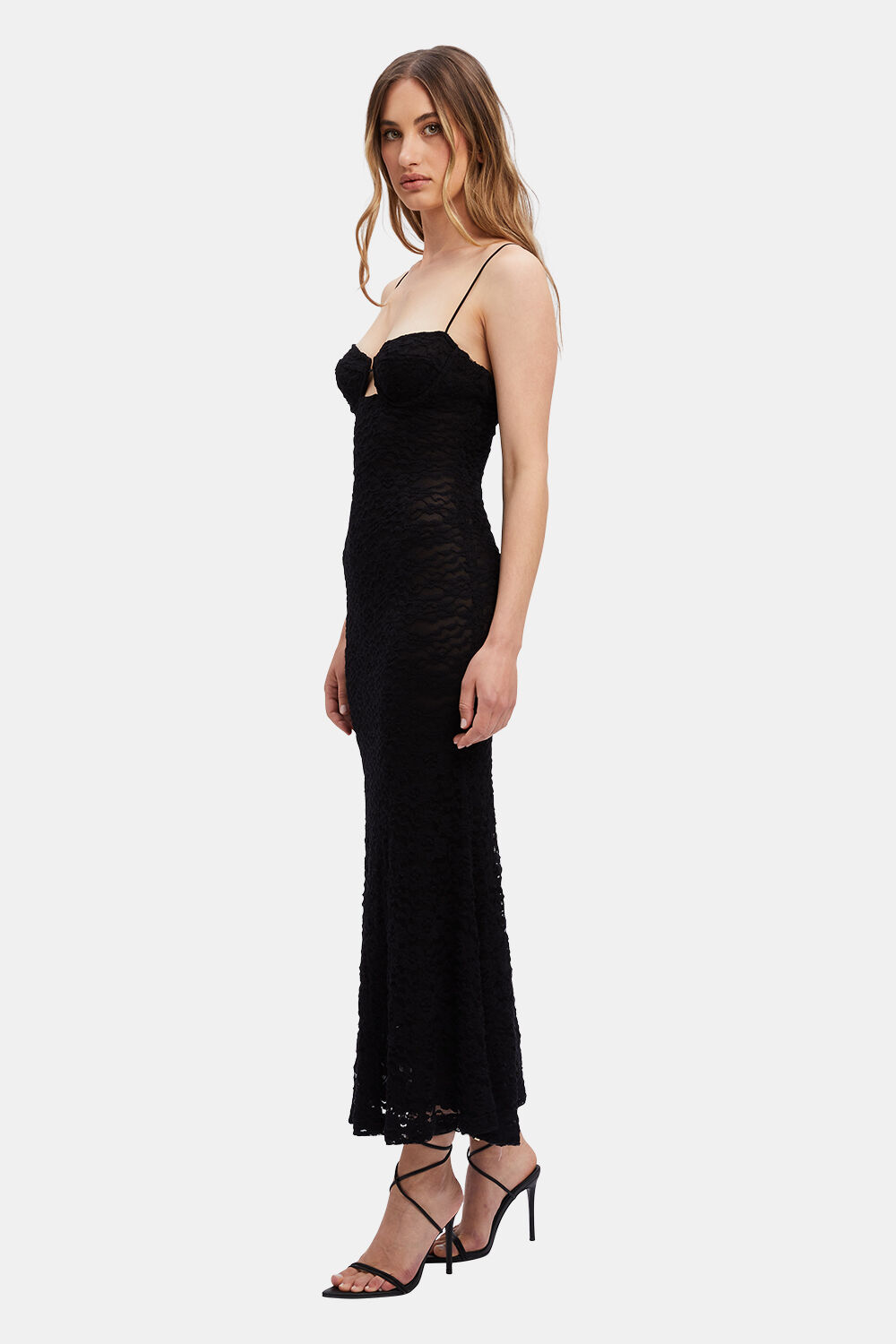 YESENIA LACE MIDI DRESS in colour CAVIAR