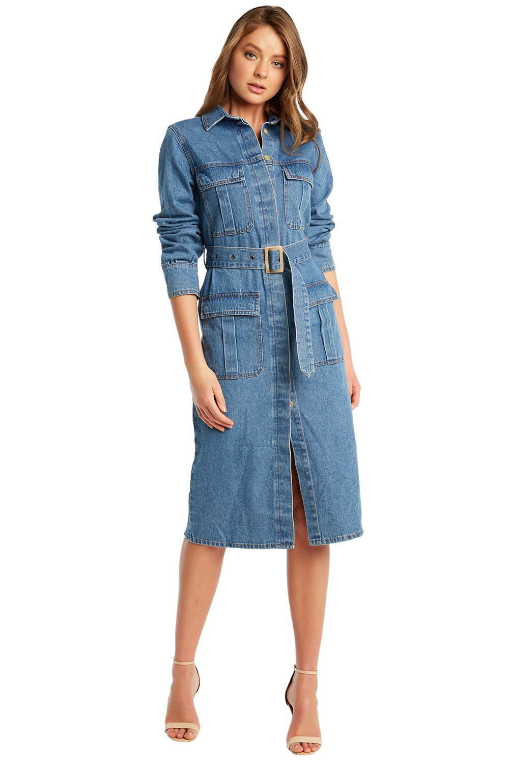 denim shirt dress midi length