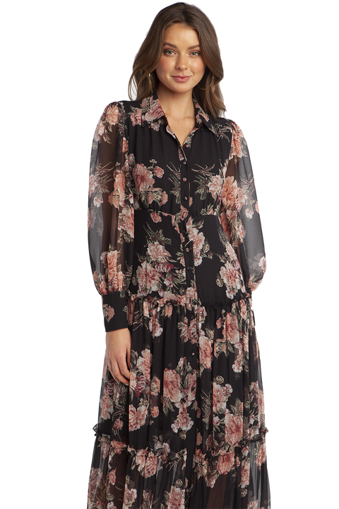 NAVY FLORAL DRESS in colour ESTATE BLUE