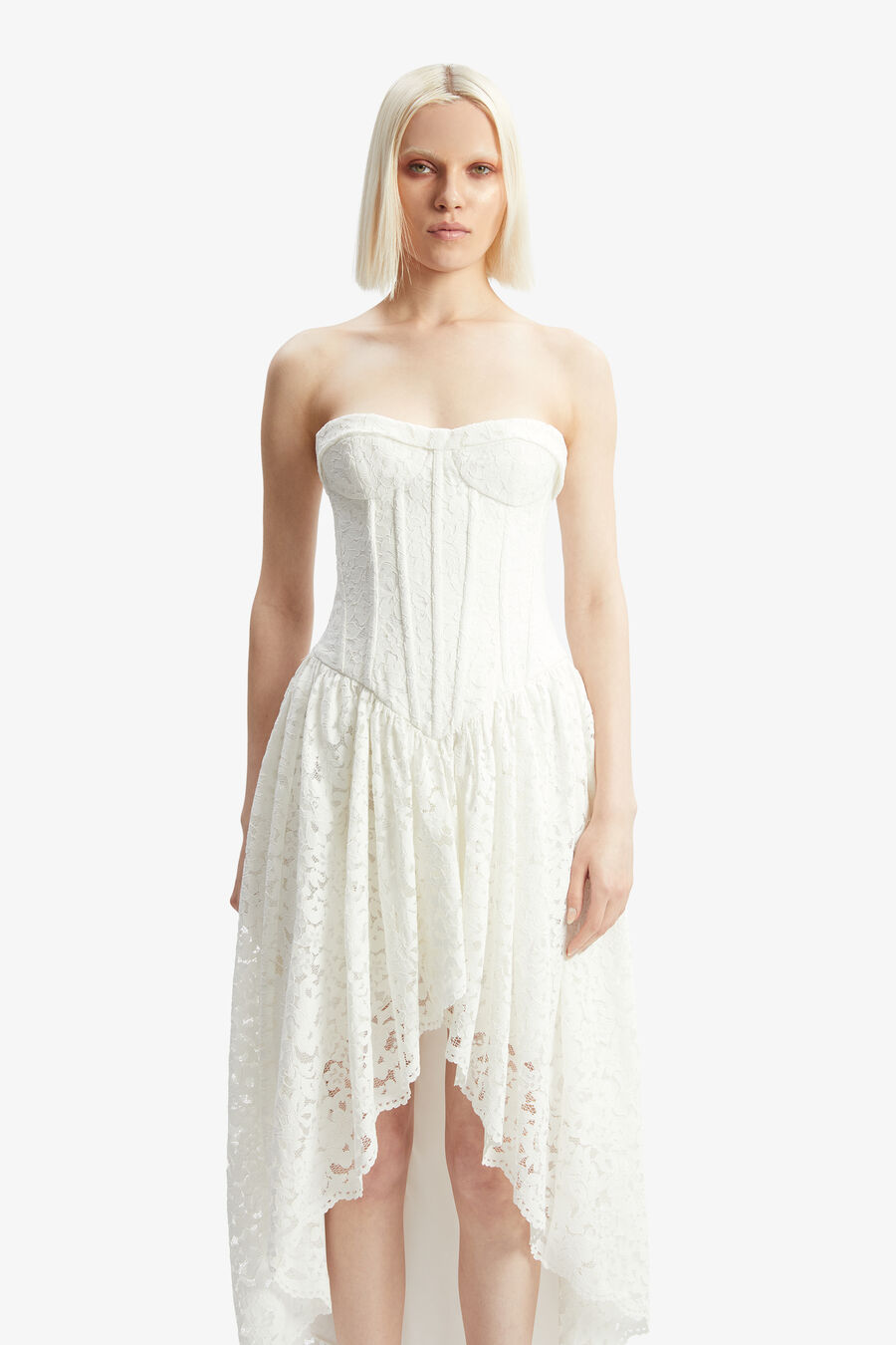 FELICIDAD STRAPLESS LACE DRESS in colour ORCHIDWHT