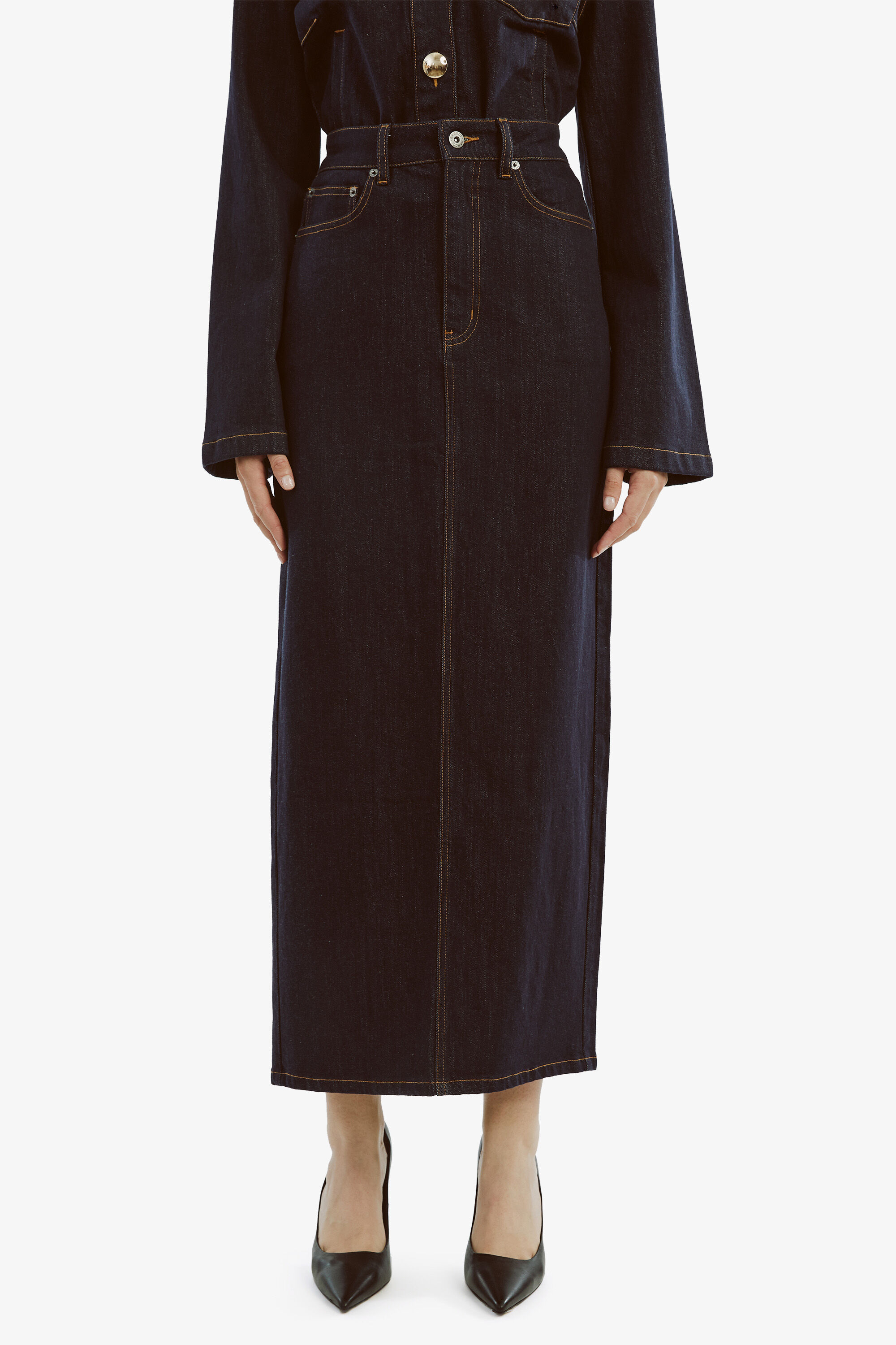 Evianna Denim Maxi Skirt In Dark | Bardot