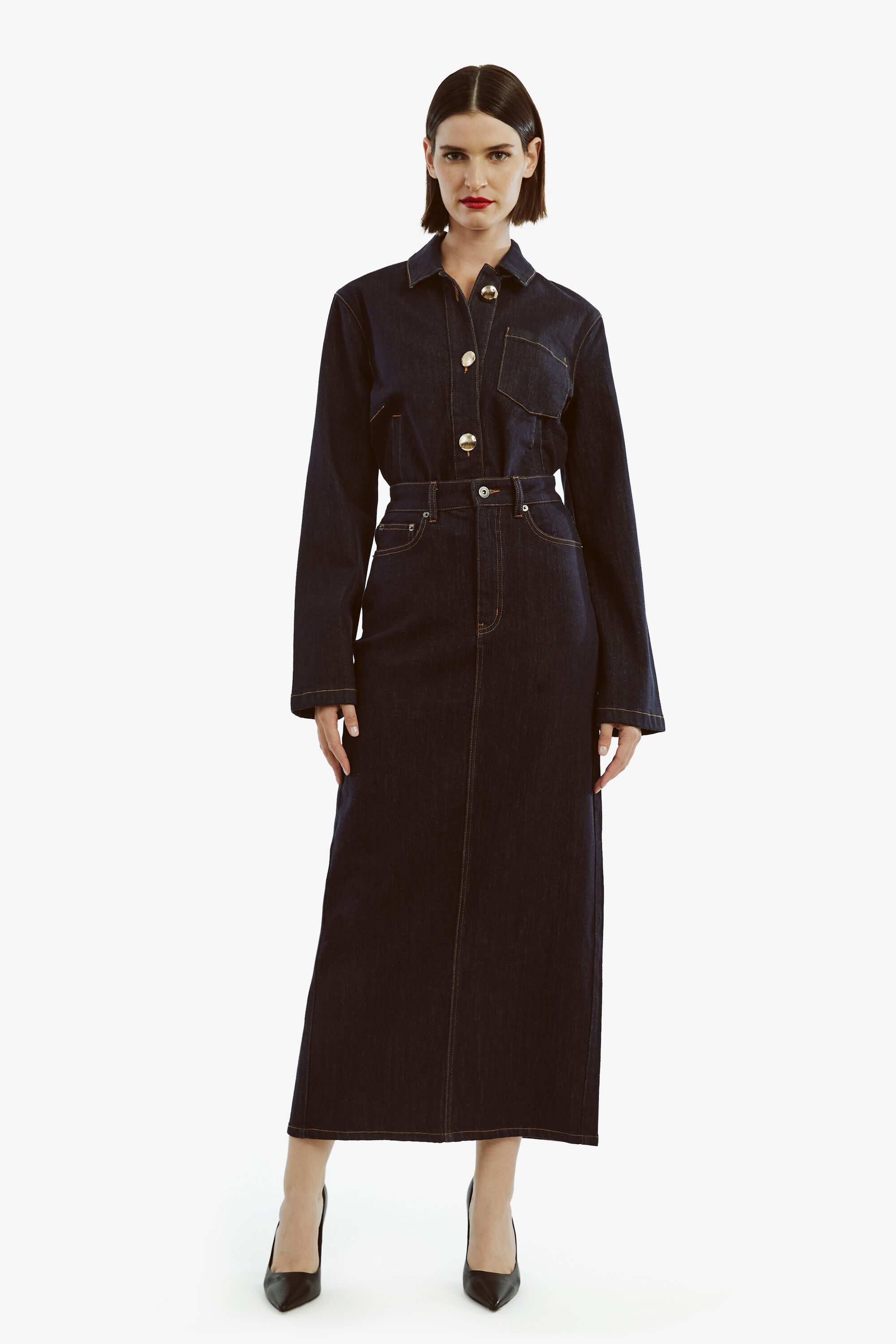 Evianna Denim Maxi Skirt In Dark | Bardot